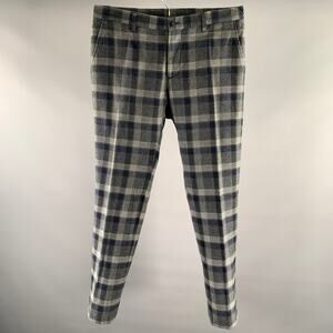 ETRO Size 34 Navy Grey Tartan Cotton Straight Casual Pants